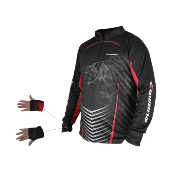 Remera de Pesca Kawana UV Negra con Detalles Rojos - Imagen 4