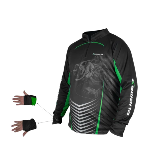 Remera de Pesca Kawana UV Negra con Detalles Verdes - Imagen 2