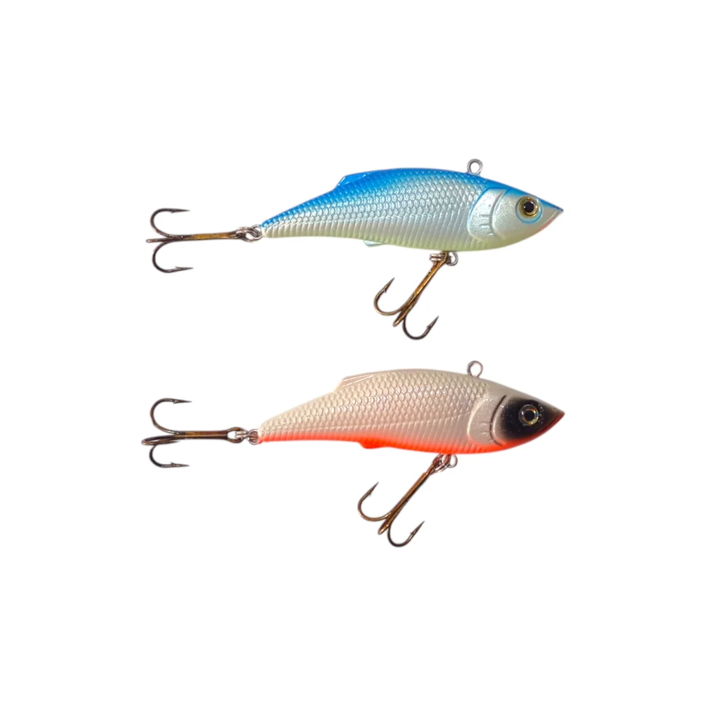 Señuelo Ottoni PF2442 de 8 cm con colores realistas azul y naranja, ojos 3D y anzuelos triples para pesca de depredadores