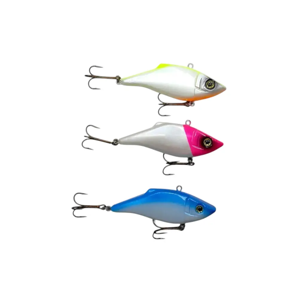 Señuelo Ottoni PF2452 tipo jerkbait/swimbait de 8 cm en colores brillantes, con superficie reflectante y anzuelos triples