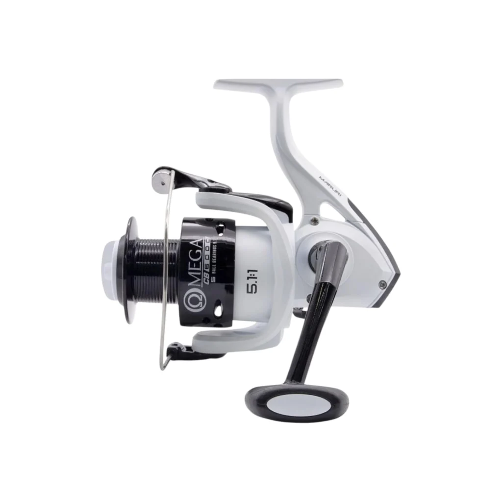 Reel Omega Blanco Maruri con 5 rulemanes – vista lateral