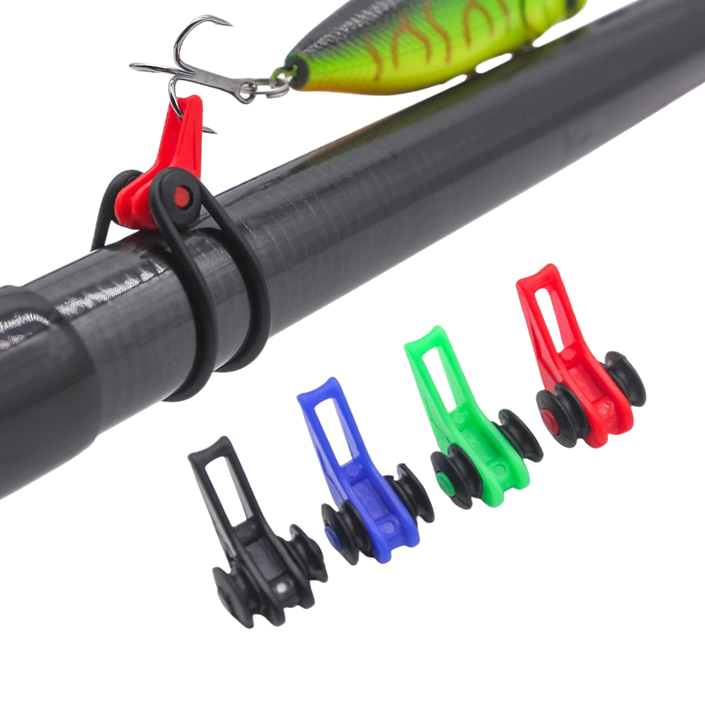 Sujetador de anzuelo para vara de pesca multicolor con gomas ajustables
