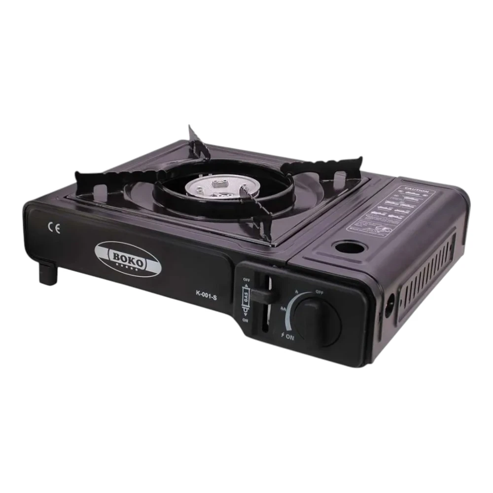 Anafe portátil BOKO K-001-S a gas color negro con estuche de transporte para camping